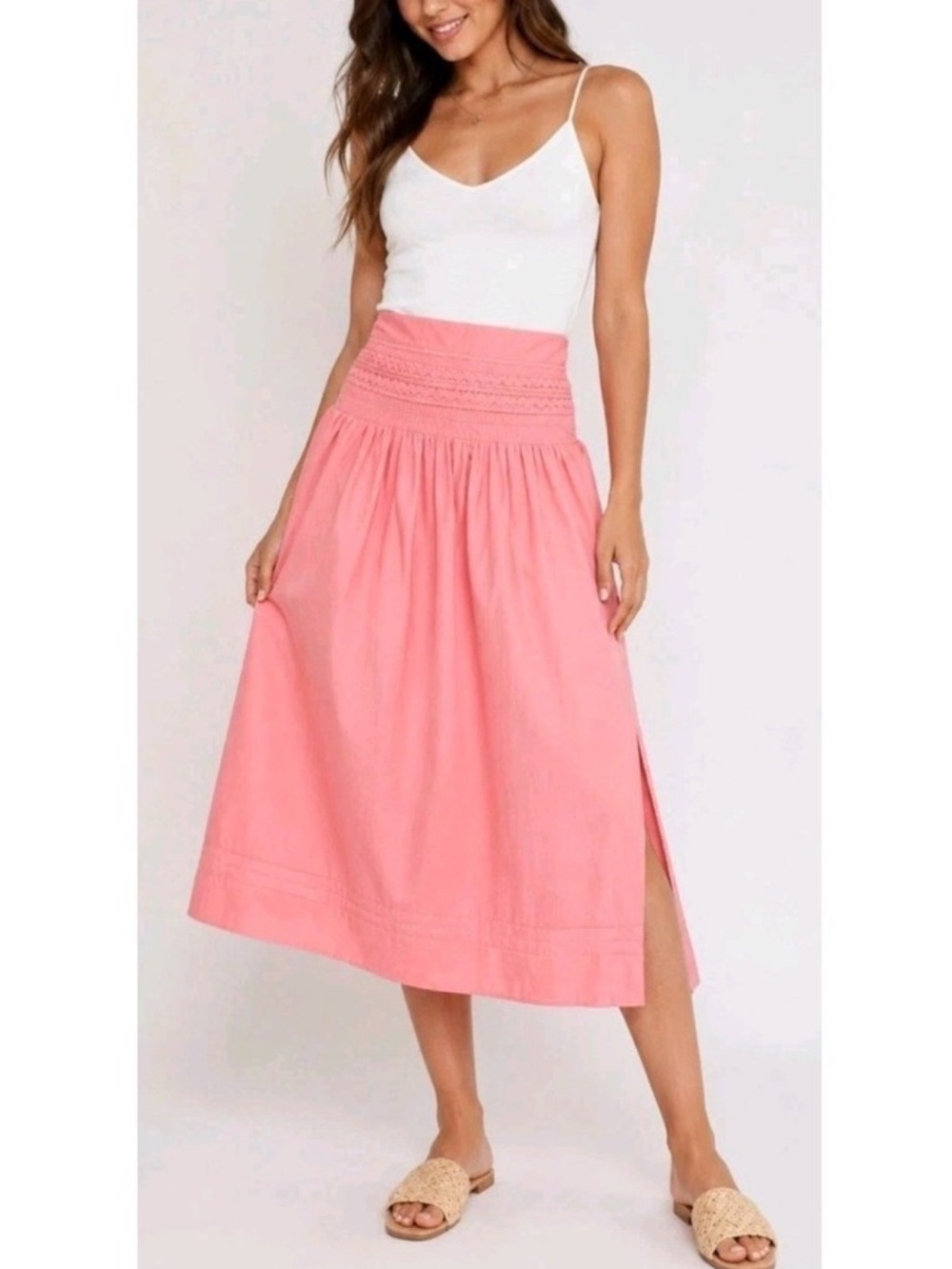 A New Day Smocked Waist Pink Midi Skirt